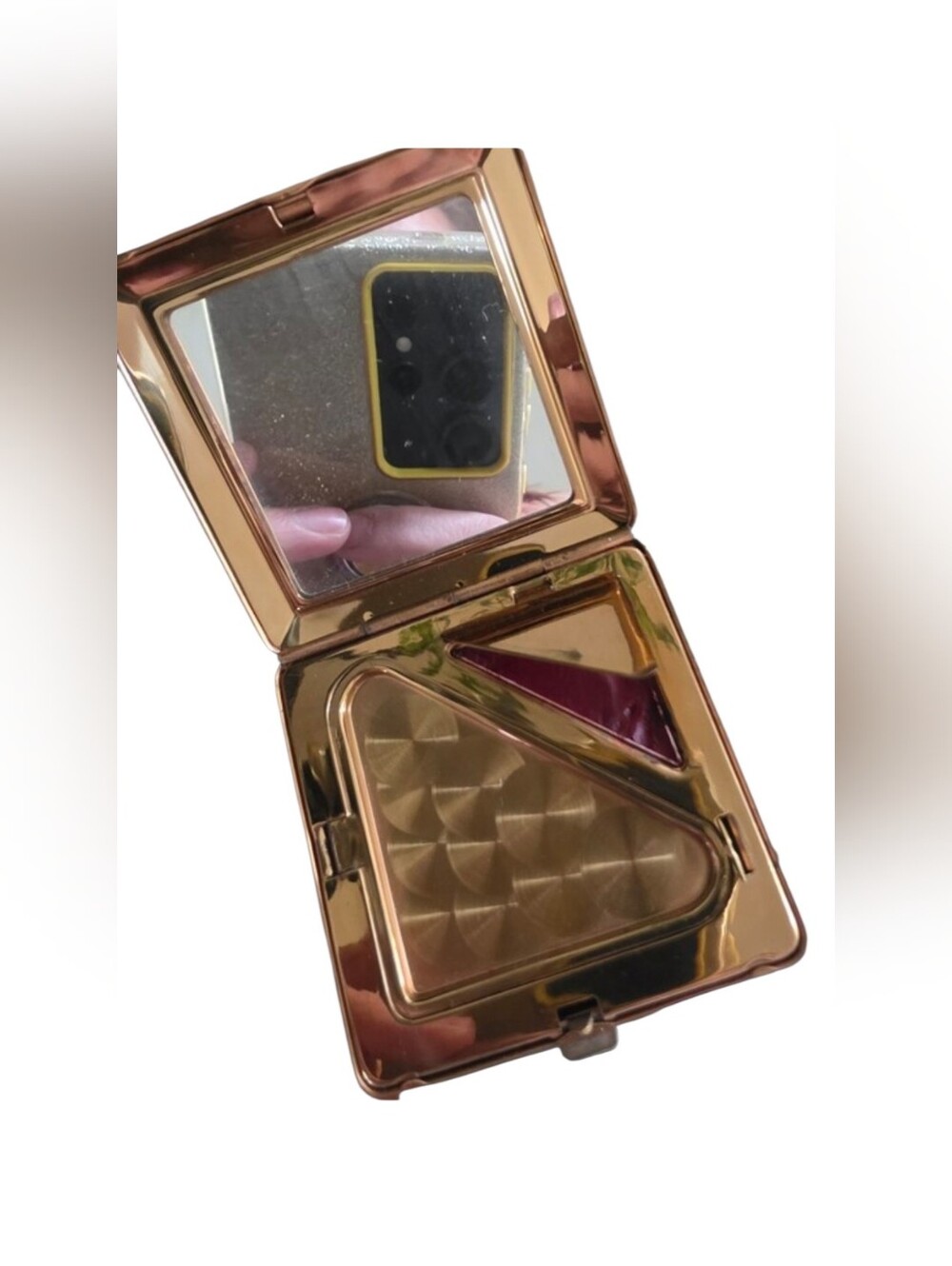 Vintage Mid-Century Gold Tone Compact with Rhinestone Detail